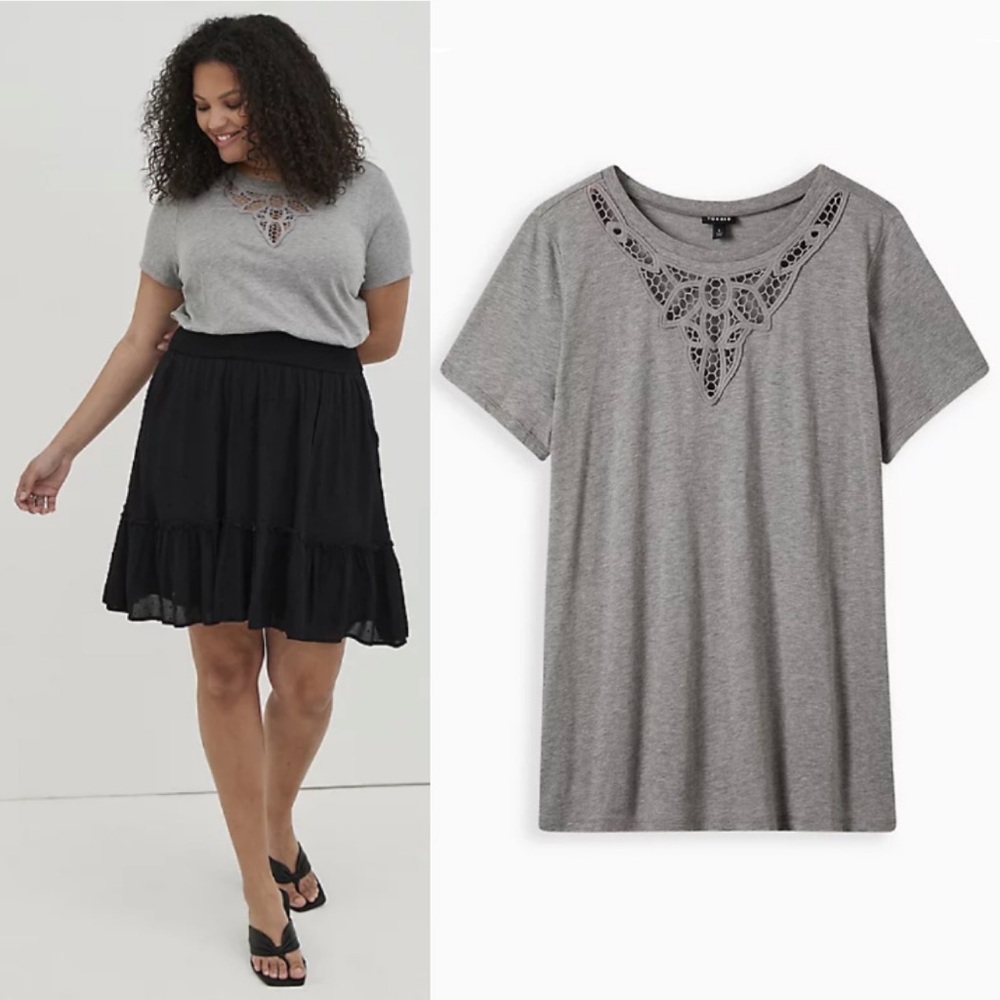 TORRID CLASSIC FIT COTTON MODAL CROCHET NECK TEE
